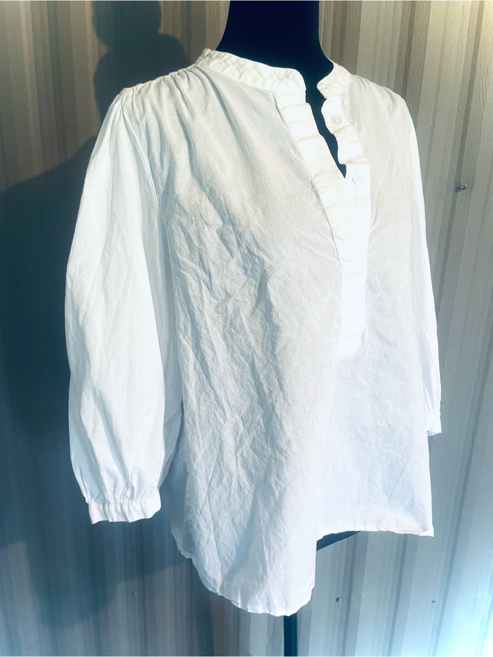 BANANA REPUBLIC White Poets Blouse Crisp Cotton 3/4 Balloon Sleeve Boxy sz L